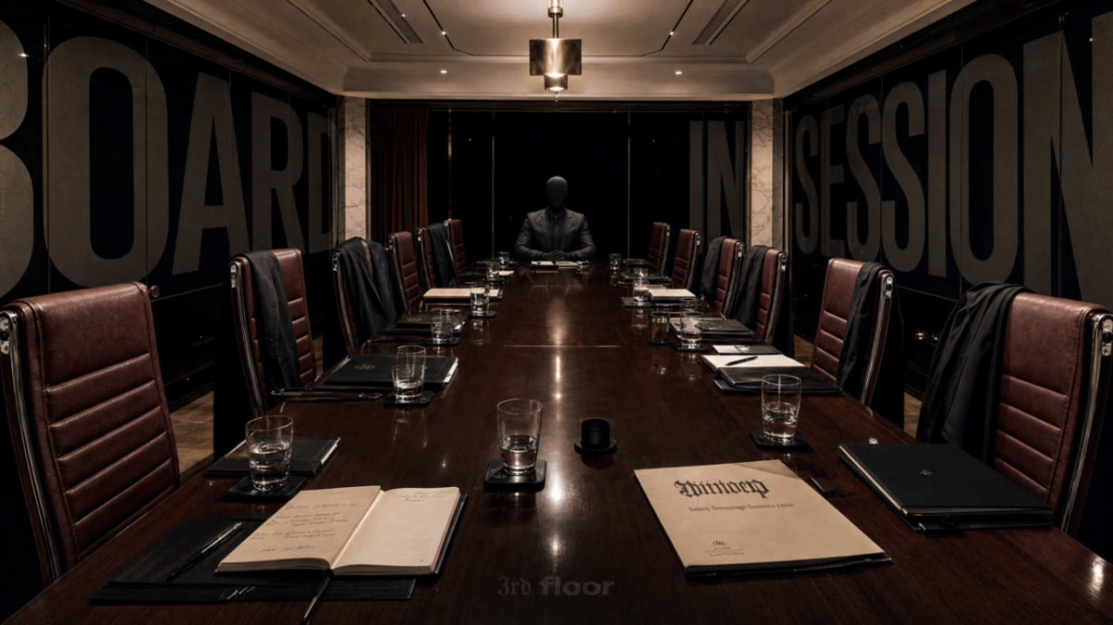 Executive boardroom staged as a private hotel suite